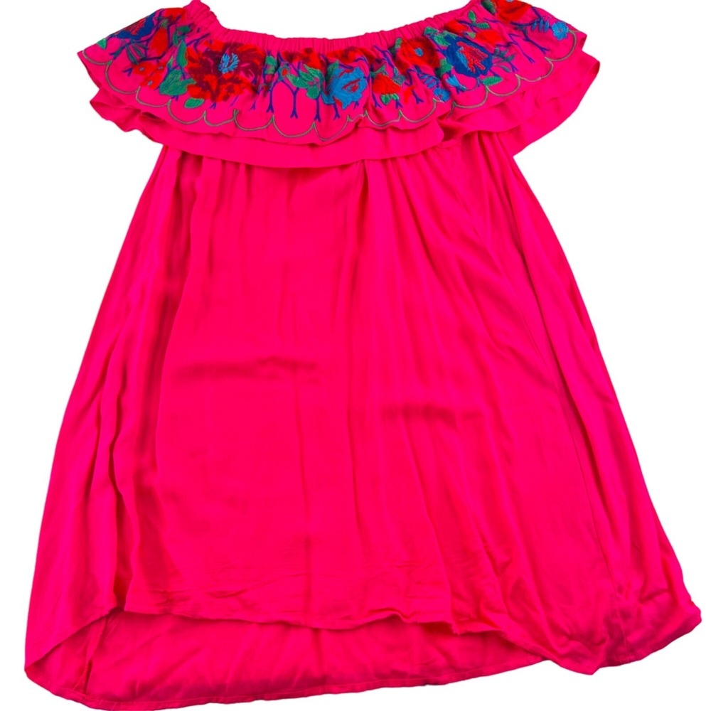 Umgee Women's size Medium Boho Dress Pink Colorful Floral Embroidery